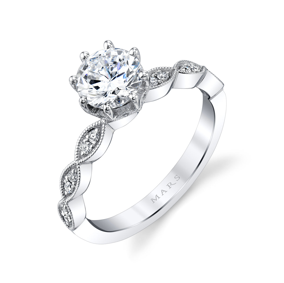 Mars Round Engagement Ring 14K White Gold