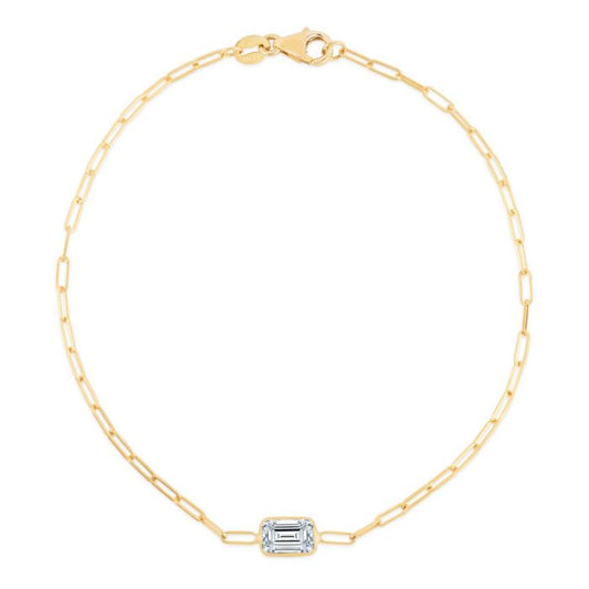 14K White Topaz Paperclip Bracelet