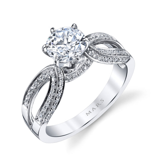 Mars Round Engagement Ring 14K White Gold