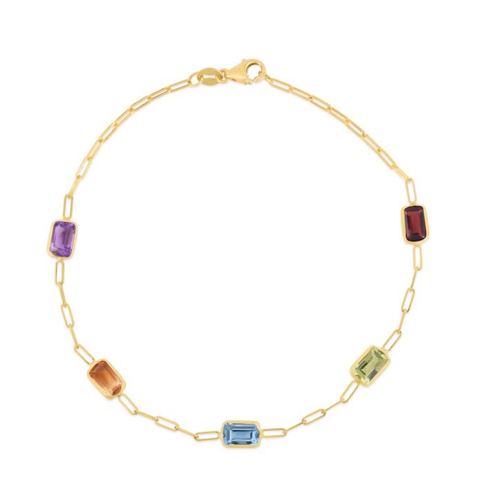 14K Multi-Gemstone Paperclip Chain