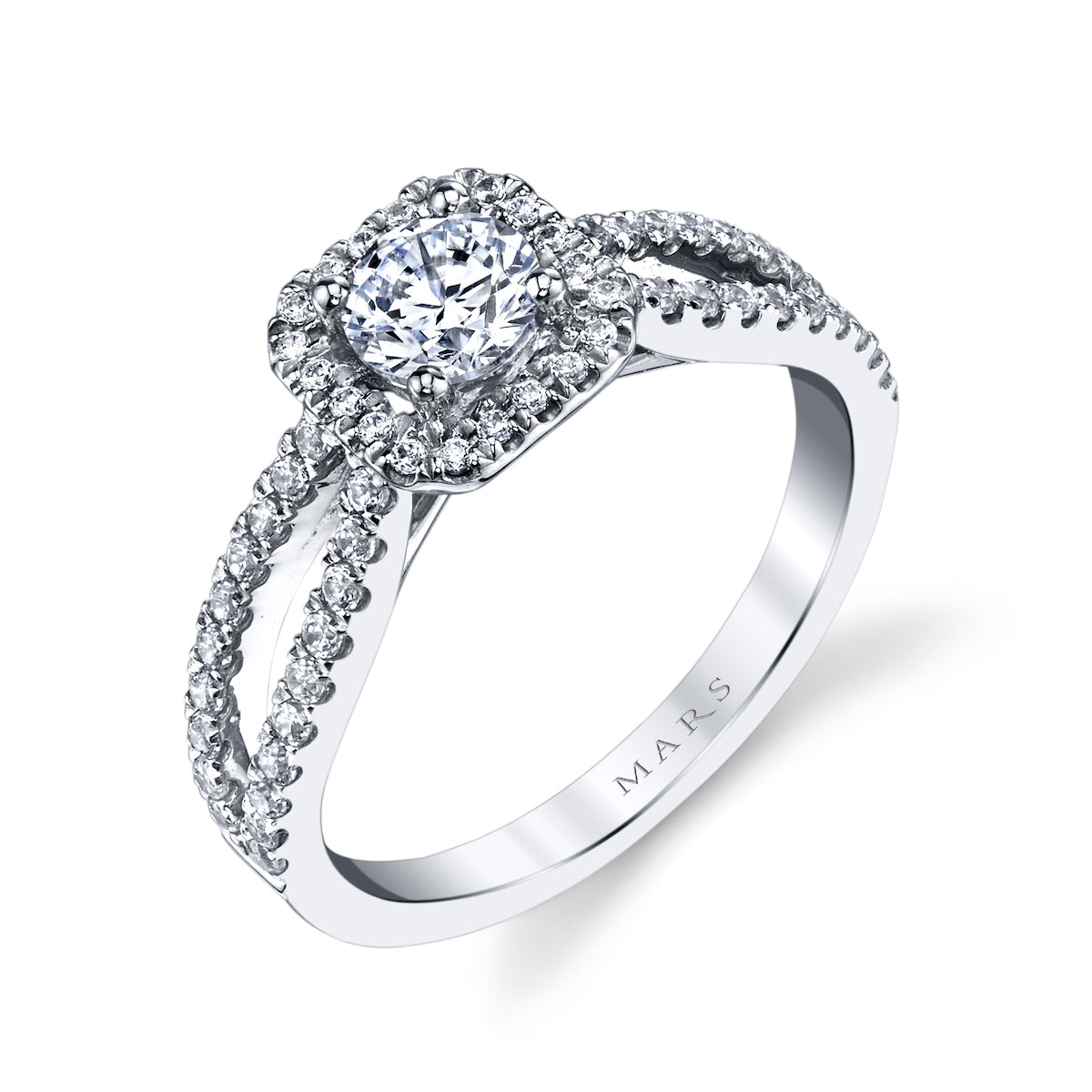 Mars Round Engagement Ring 14K White Gold