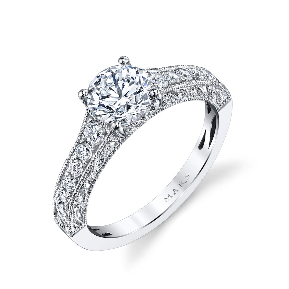 Mars Round Engagement Ring 14K White Gold