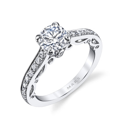 Mars Round Engagement Ring 14K White Gold