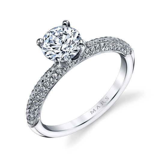 Mars Round Engagement Ring 14K White Gold