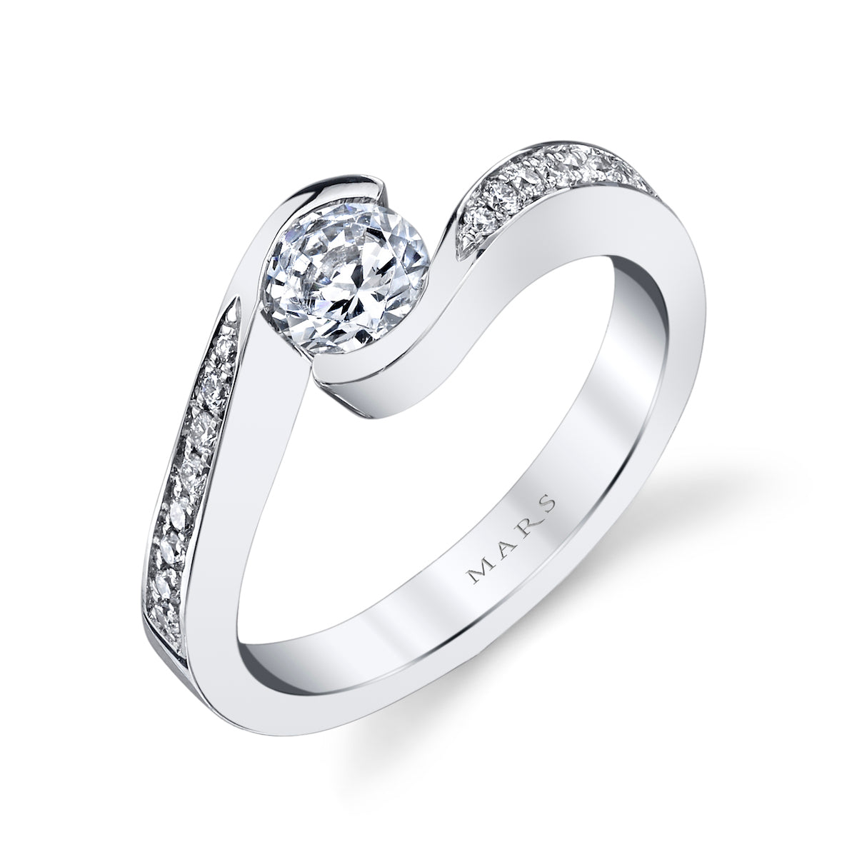 Mars Round Engagement Ring 14K White Gold