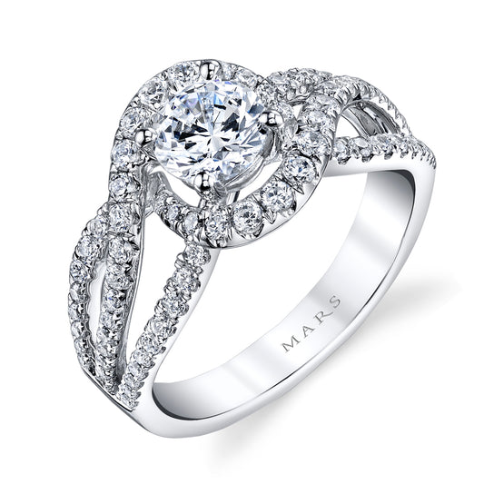 Mars Round Engagement Ring 14K White Gold