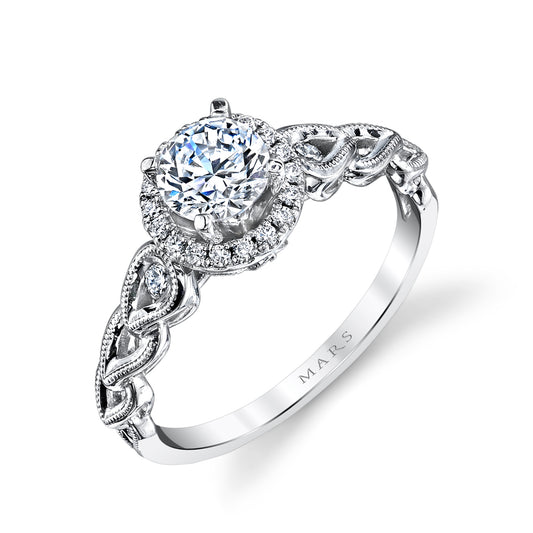 Mars Round Engagement Ring 14K White Gold