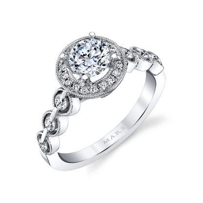 Mars Round Engagement Ring 14K White Gold