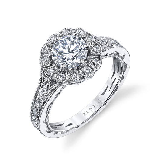 Mars Round Engagement Ring 14K White Gold