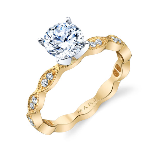 Mars Round Engagement Ring 14K Yellow Gold