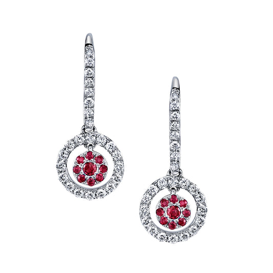 Dangling Halo Ruby Diamond Earrings
