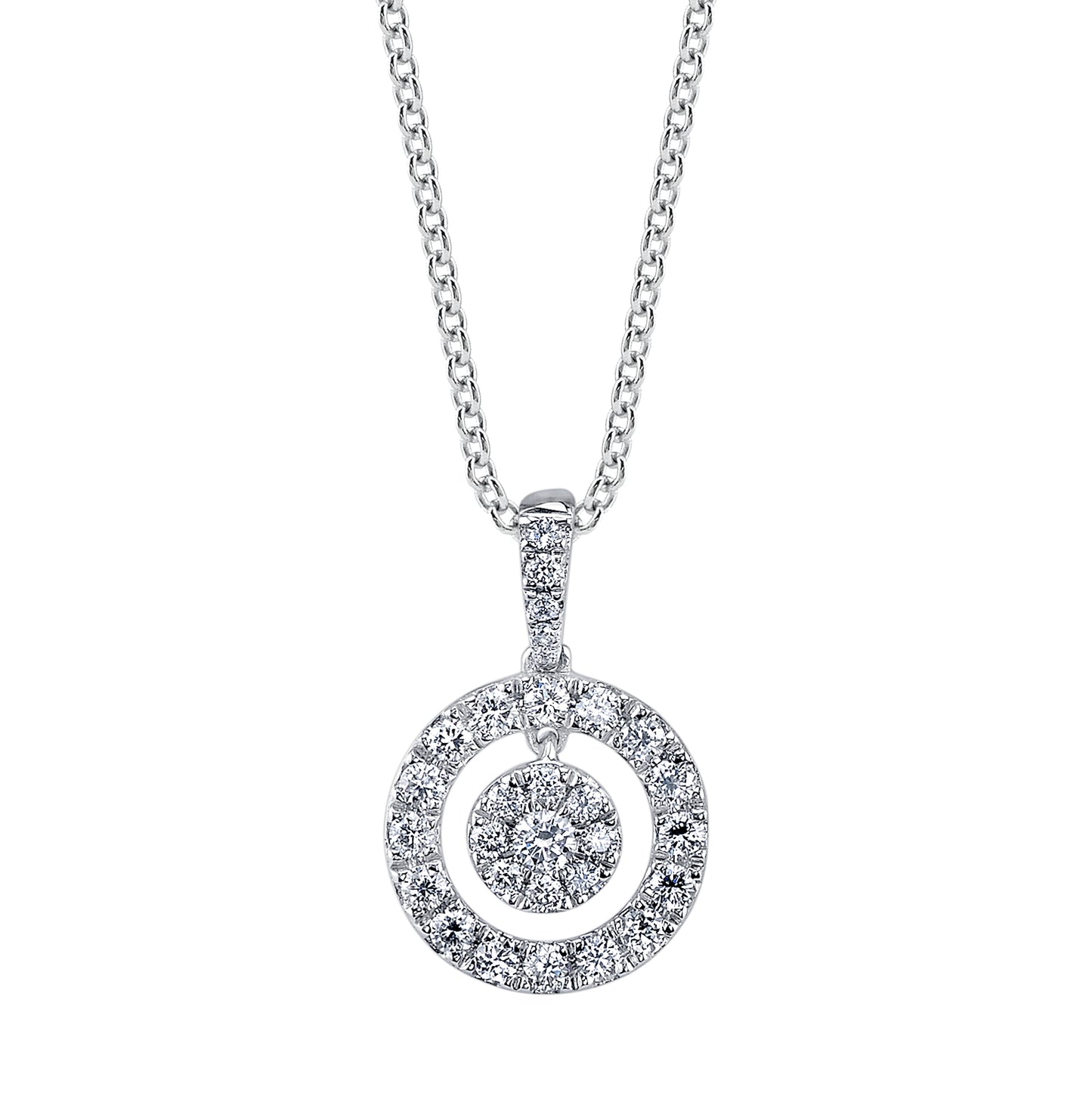 White Gold Diamond Cluster Halo Pendant