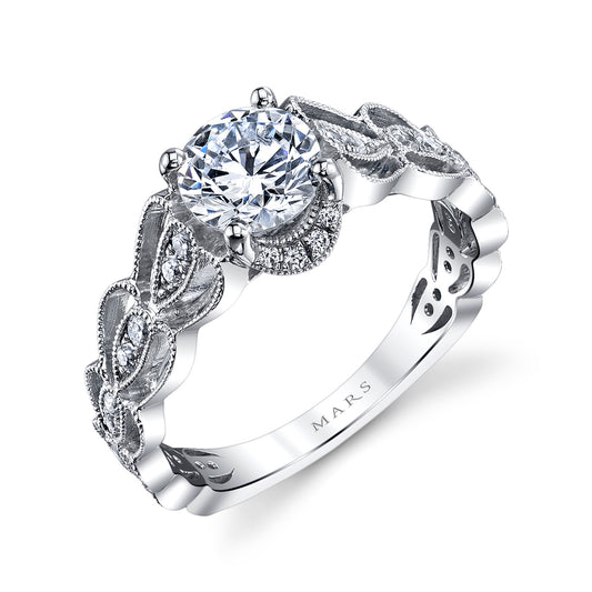 Mars Round Engagement Ring 14K White Gold