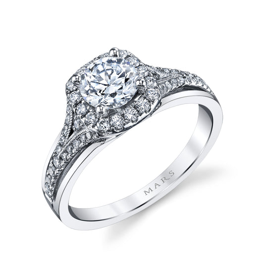 Mars Round Engagement Ring 14K White Gold