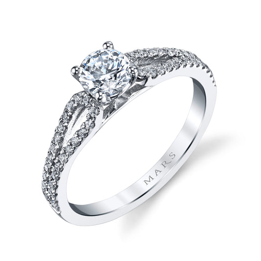 Mars Round Engagement Ring 14K White Gold