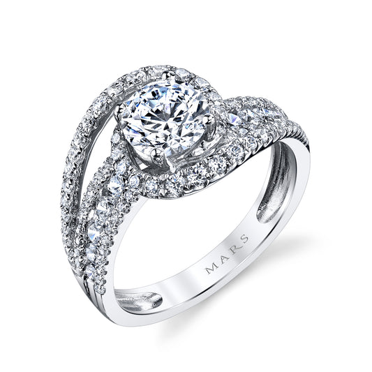 Mars Round Engagement Ring 14K White Gold