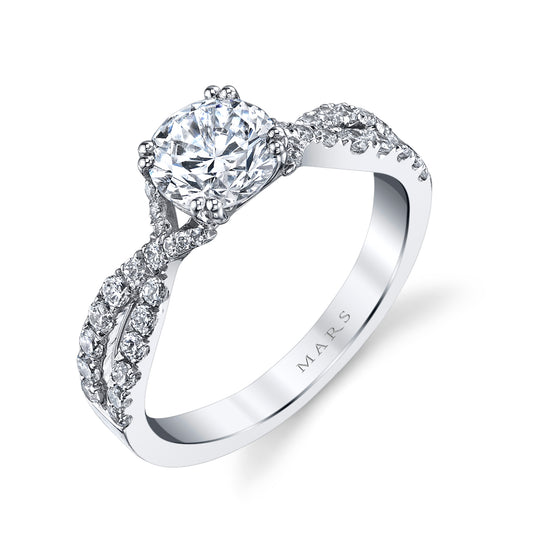 Mars Round Engagement Ring 14K White Gold