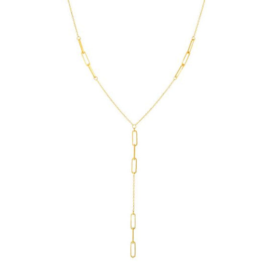 14K Yellow Gold Paperclip Lariat Necklace