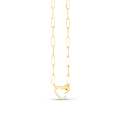 14K Paperclip Push-Lock Heart Necklace