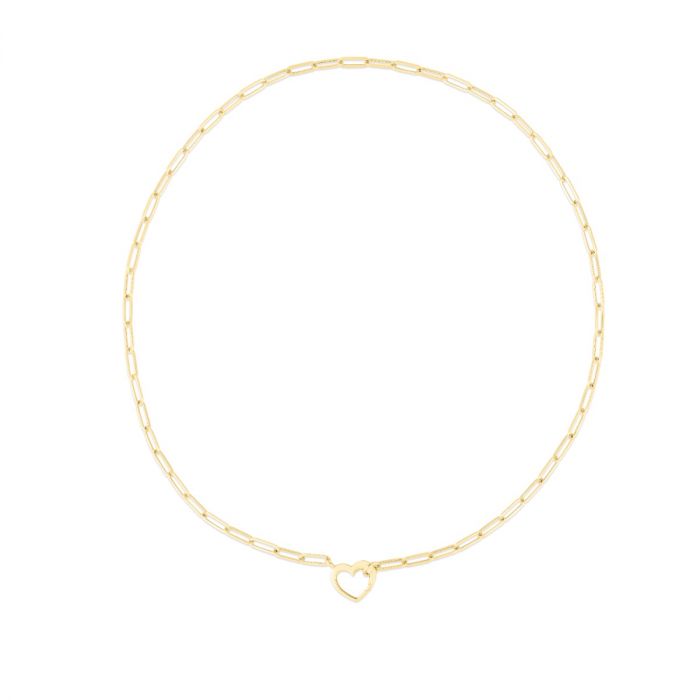 14K Paperclip Push-Lock Heart Necklace