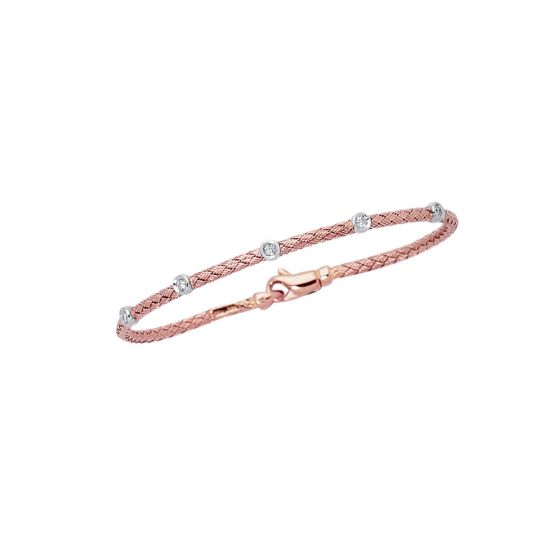 14K Rose Gold .15ct Diamond Station Woven Bangle