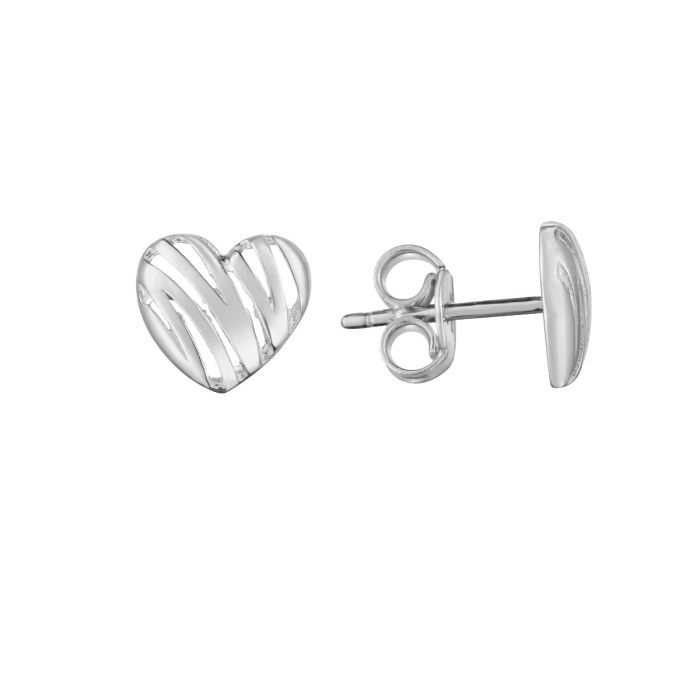 14K White Gold Scribble Heart Studs