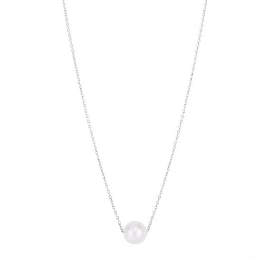 14K White Gold Pearl Necklace Solitaire